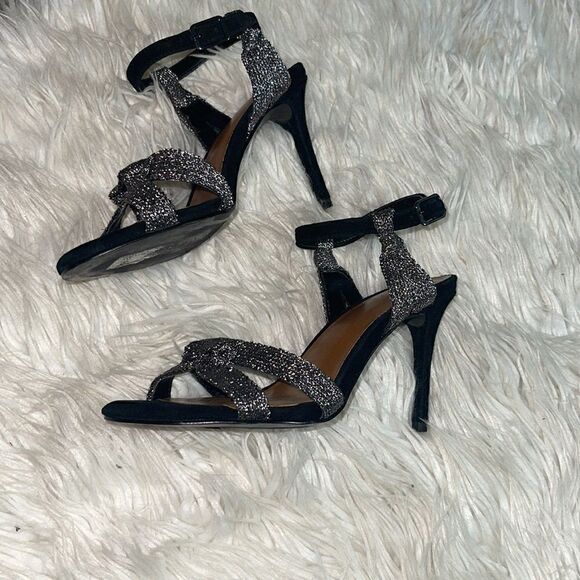 H by Halston Sandals Womens size 6.5 leather Suede  Embellish sling back Mariah - Picture 3 of 8